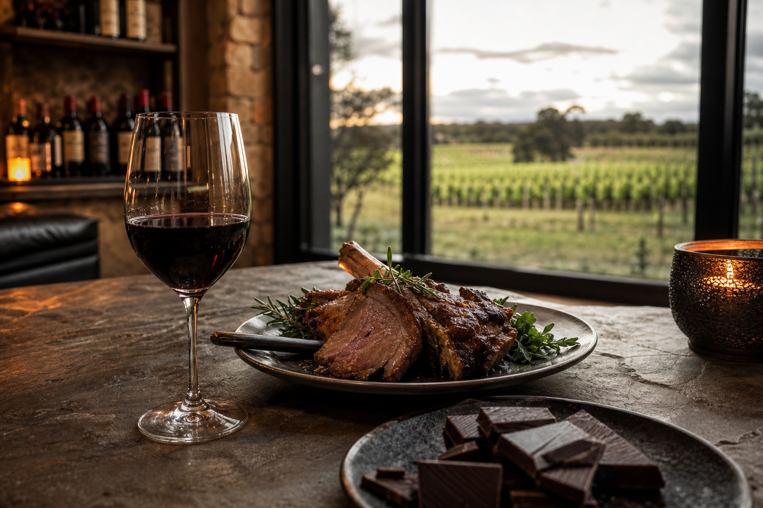 A glass of Cabernet Sauvignon served with slow roasted lamb