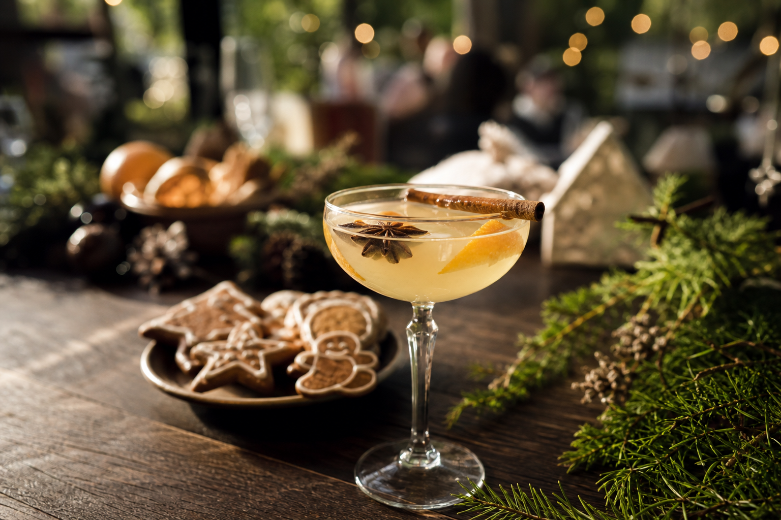 A Christmas gin cocktail with gingerbread and warm spices